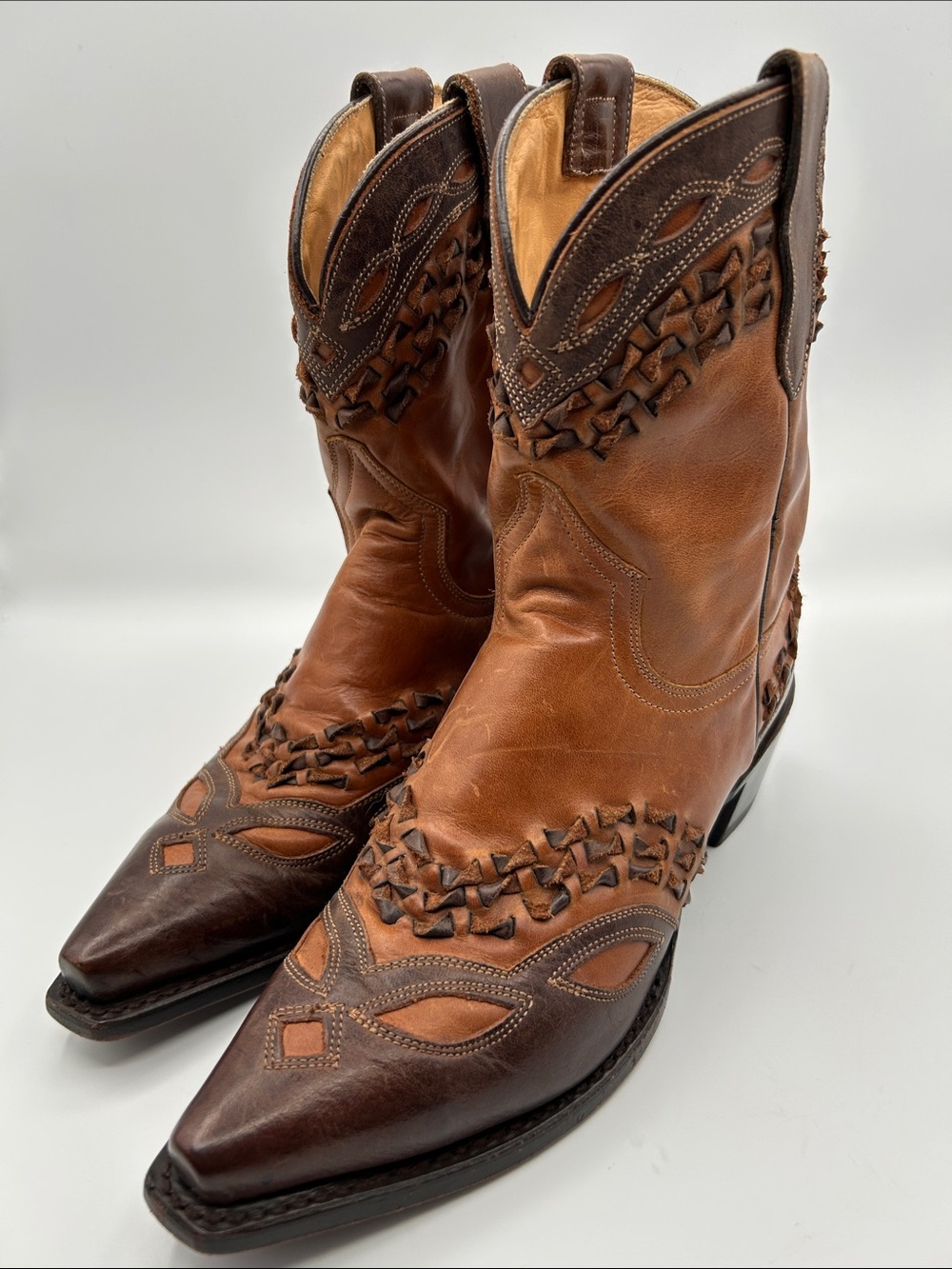 Stetson Two-Tone Brown Leather Western Ankle Boots